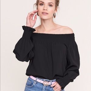 NWT- Black long-sleeved off-the-shoulder top